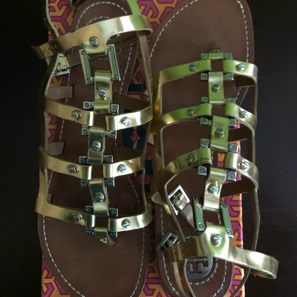 Tory Burch Vaughn Metallic Gold Gladiator Sandals